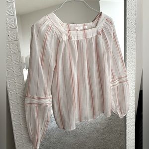 LC Lauren Conrad Striped Square Neck Blouse in White/Pink, Size XS